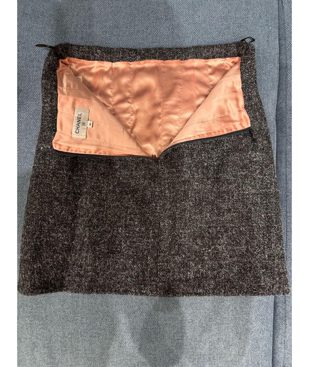 CHANEL Серая шерстяная юбка мини, фото 3
