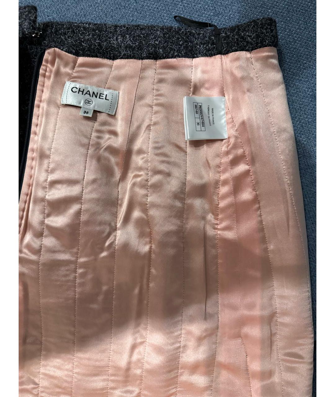 CHANEL Серая шерстяная юбка мини, фото 4