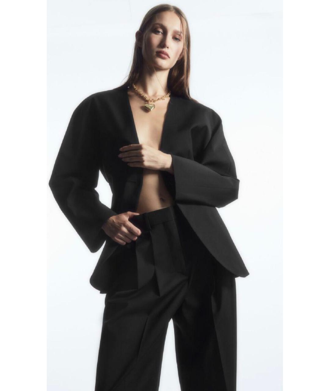 COS Черные шерстяные брюки широкие, фото 3