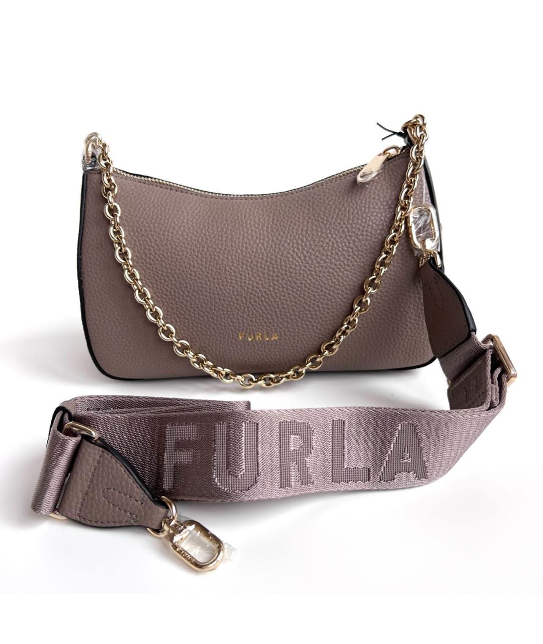 FURLA Бежевая кожаная сумка через плечо, фото 5