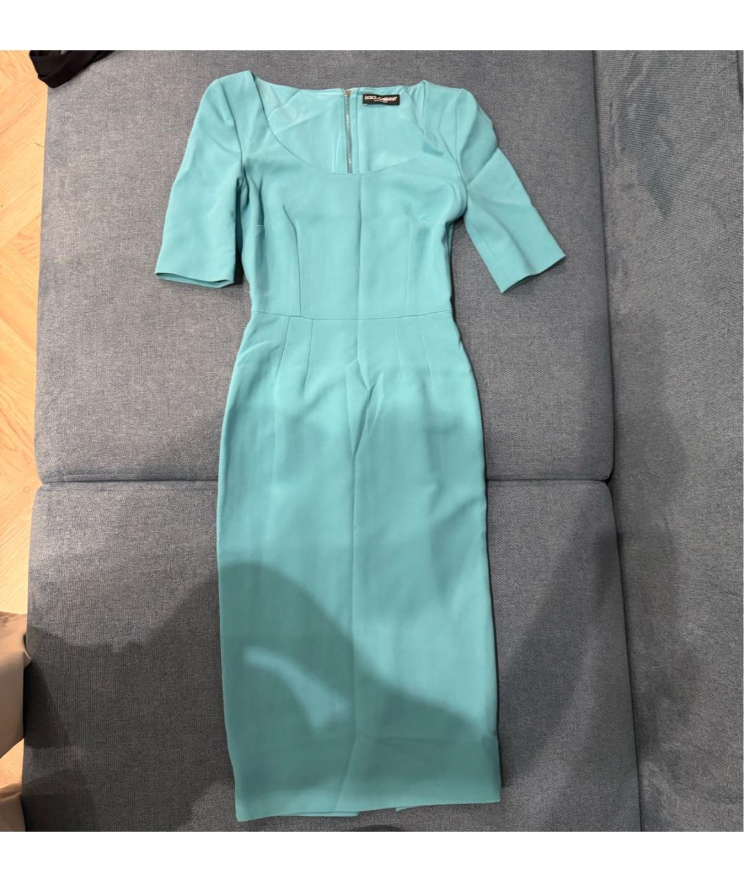 DOLCE&GABBANA Бирюзовое креповое коктейльное платье, фото 5