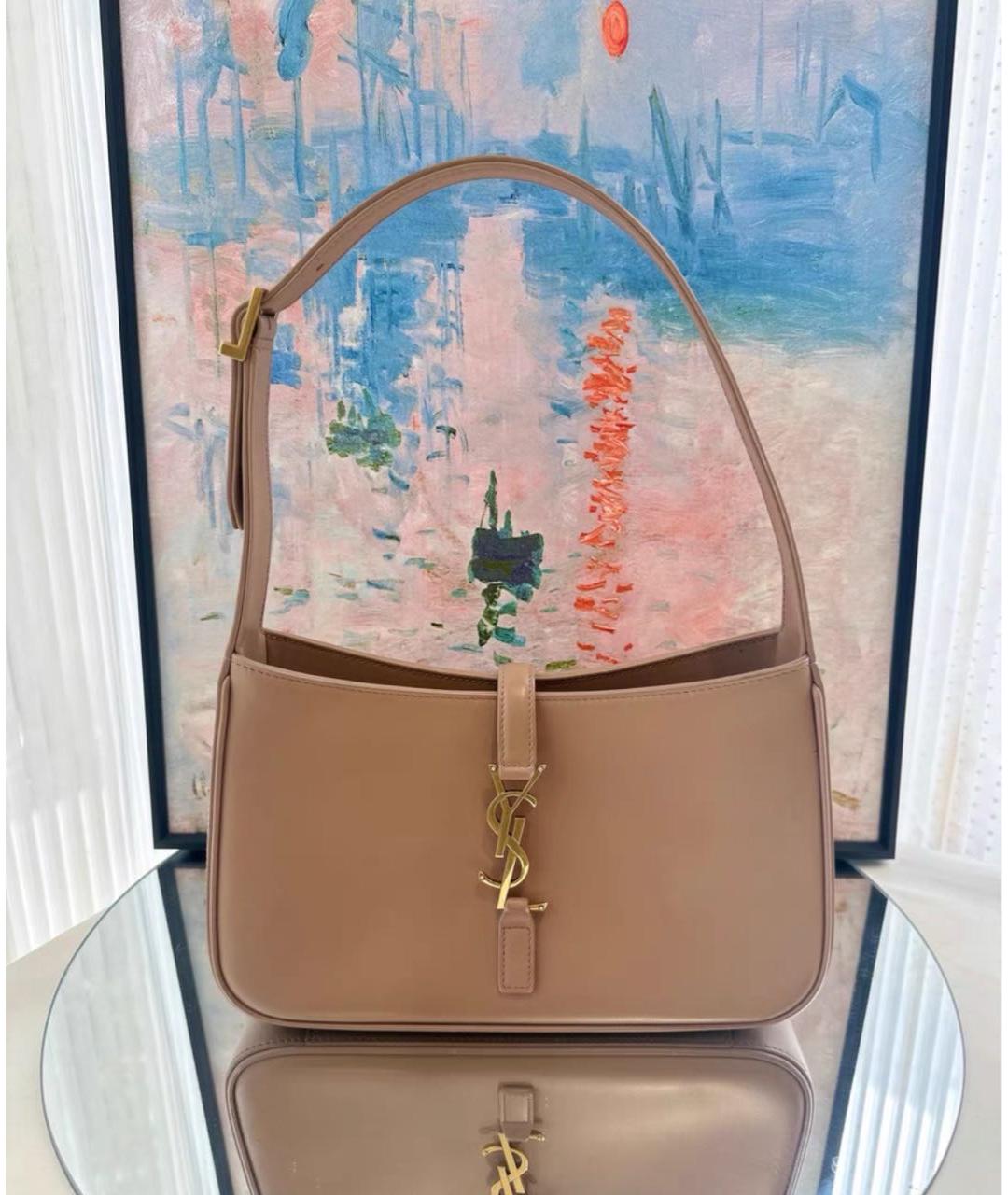 SAINT LAURENT Бежевая кожаная сумка с короткими ручками, фото 2