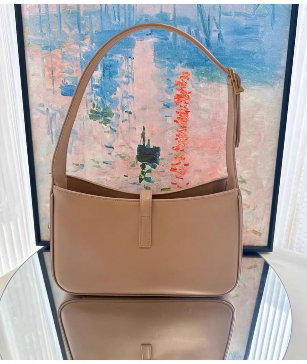 SAINT LAURENT Бежевая кожаная сумка с короткими ручками, фото 3