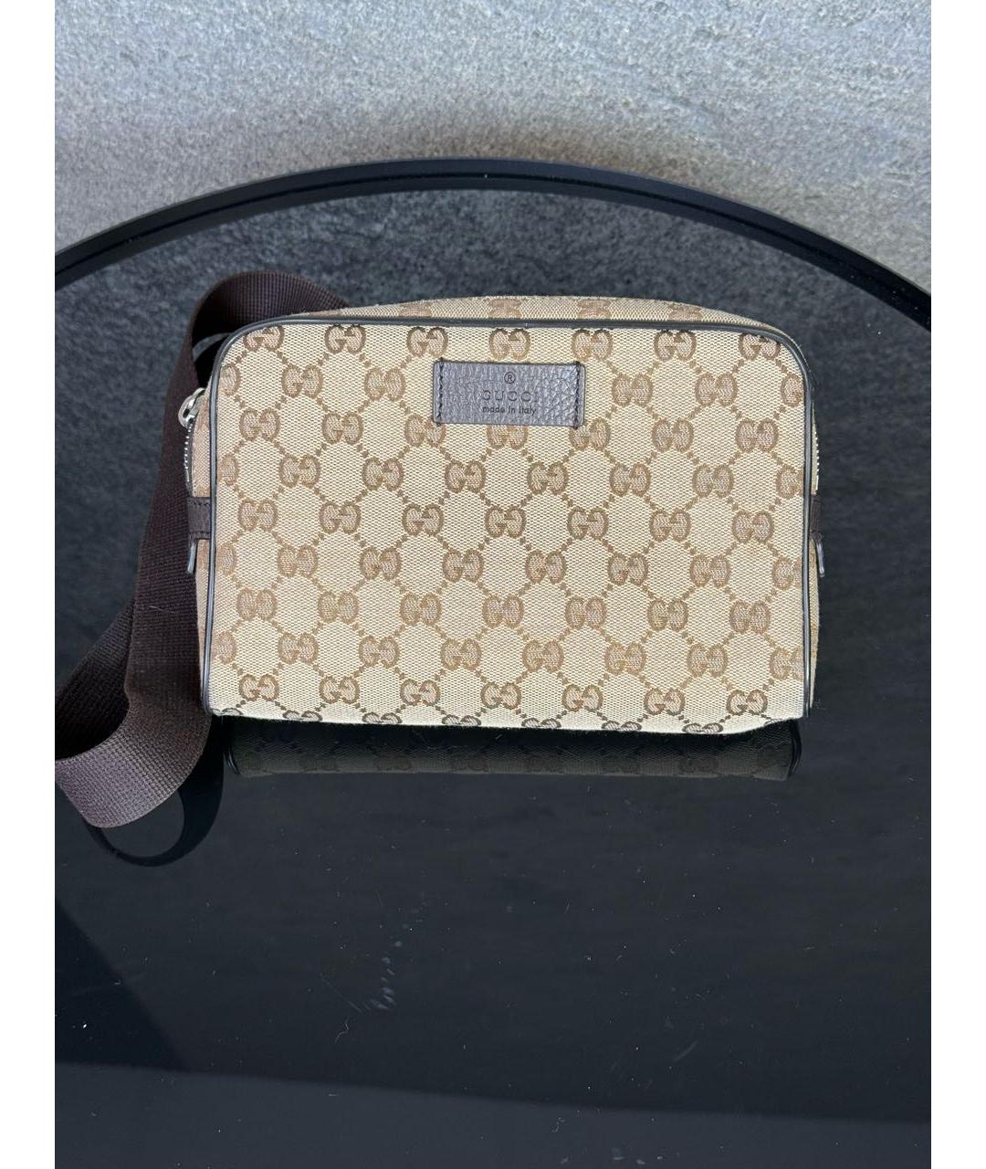 GUCCI Коричневая тканевая поясная сумка, фото 7