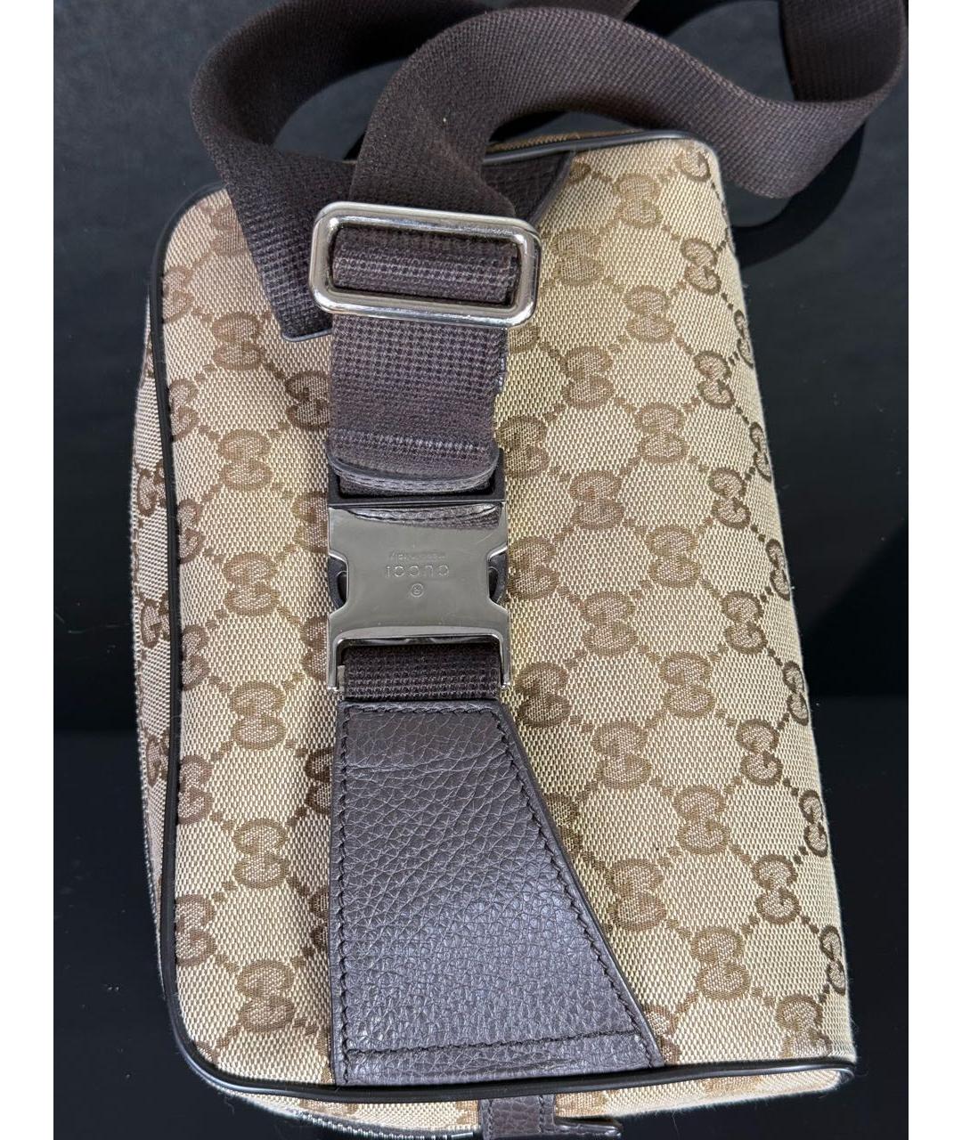 GUCCI Коричневая тканевая поясная сумка, фото 2
