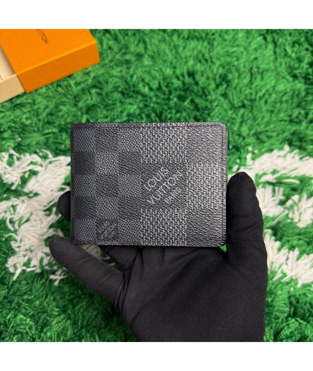 LOUIS VUITTON Антрацитовый кожаный кошелек, фото 9