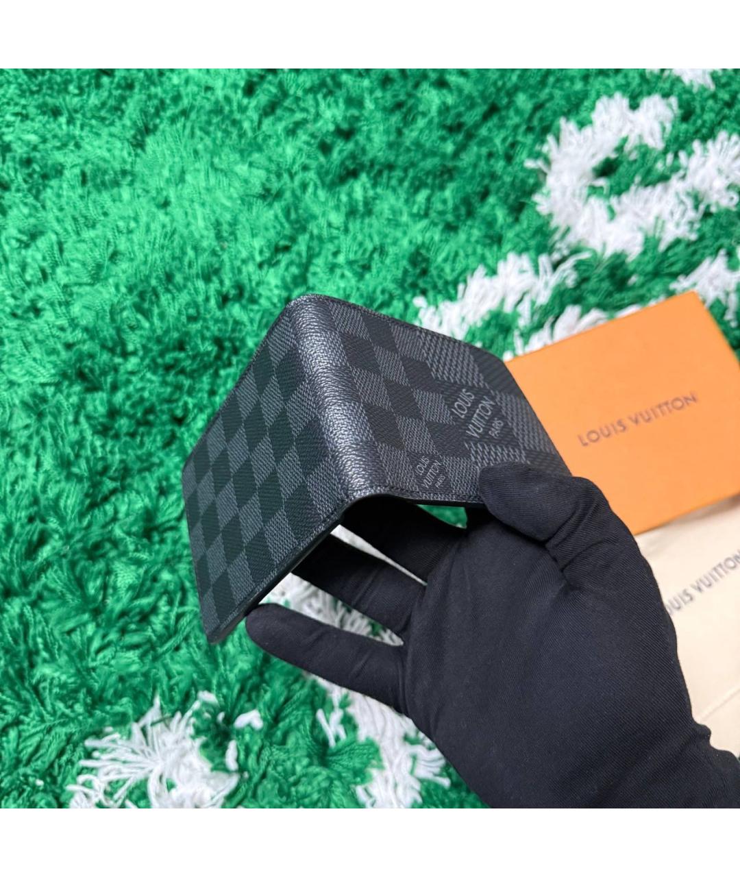 LOUIS VUITTON Антрацитовый кожаный кошелек, фото 5