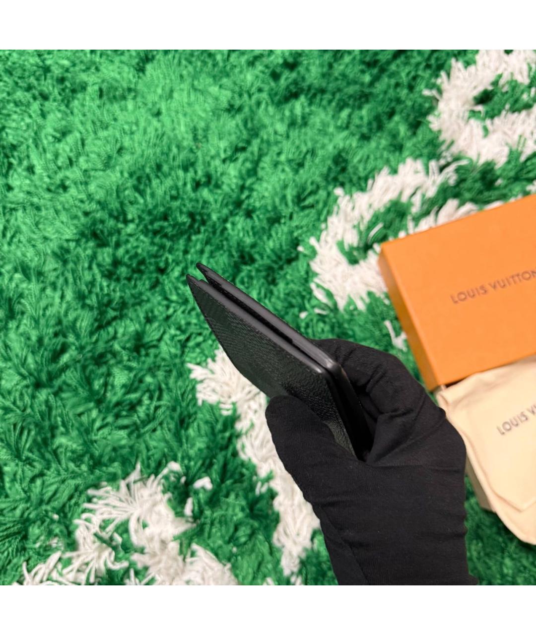 LOUIS VUITTON Антрацитовый кожаный кошелек, фото 7