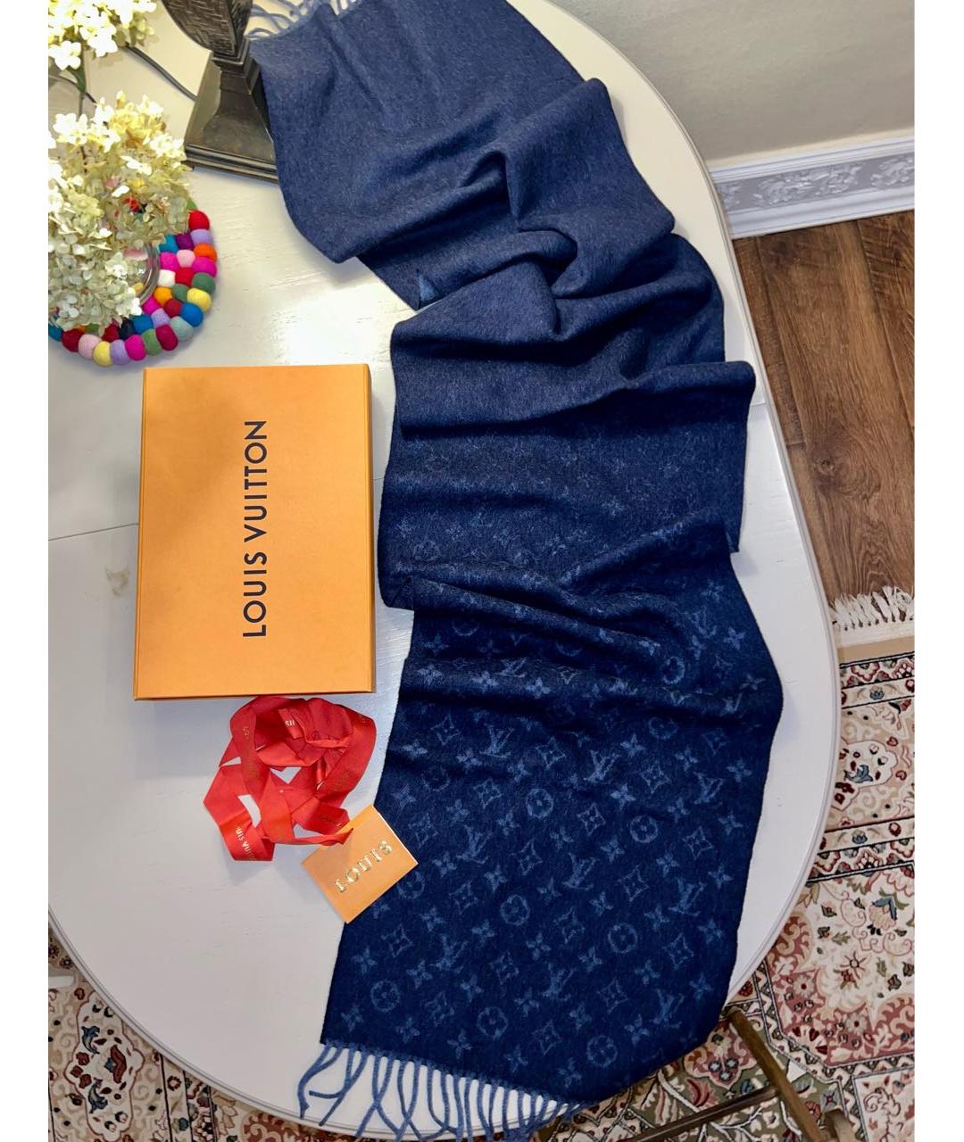 LOUIS VUITTON Темно-синий кашемировый шарф, фото 4