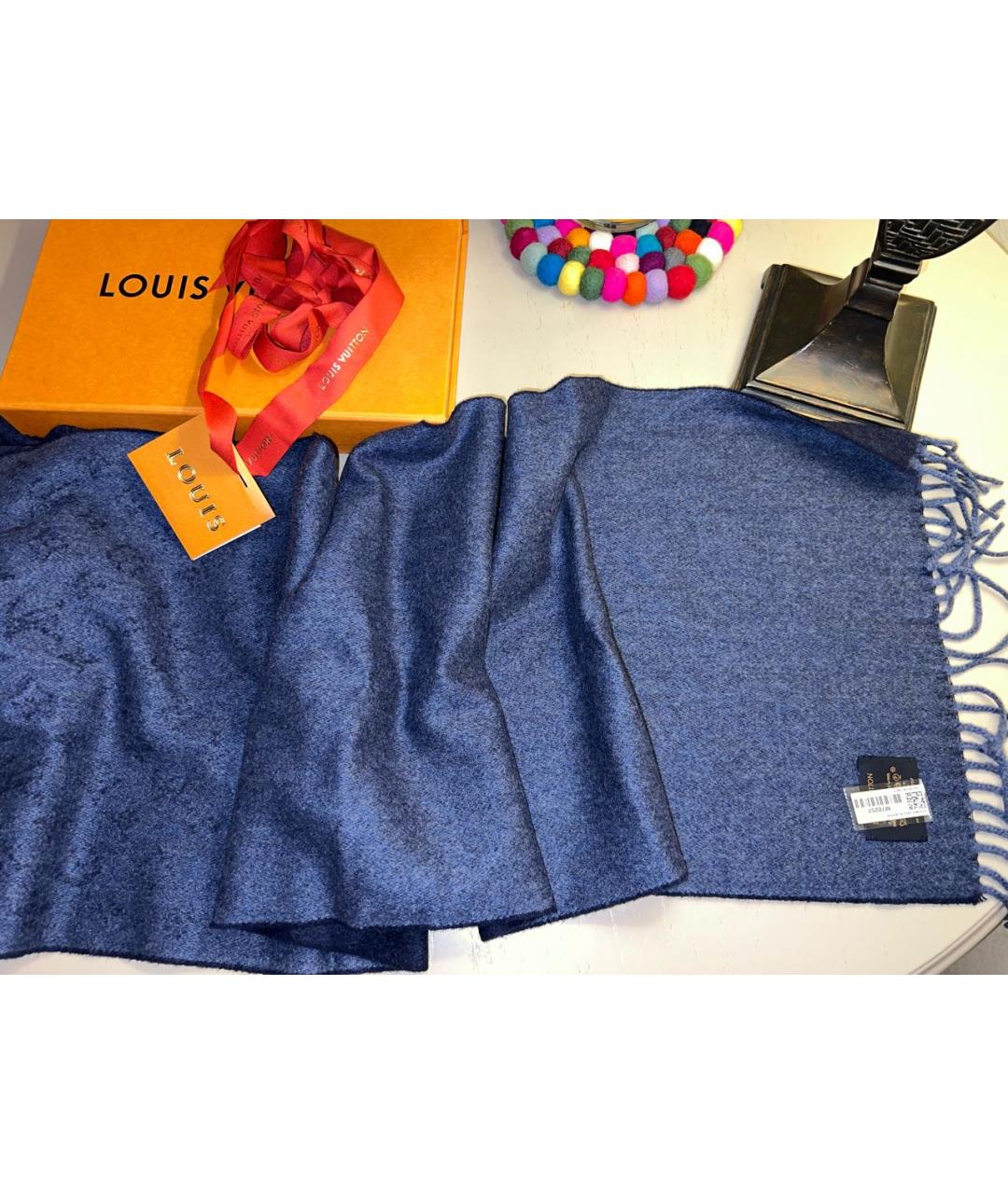 LOUIS VUITTON Темно-синий кашемировый шарф, фото 6