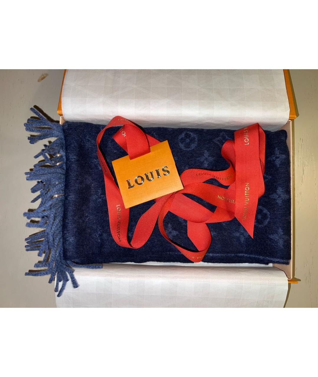 LOUIS VUITTON Темно-синий кашемировый шарф, фото 7
