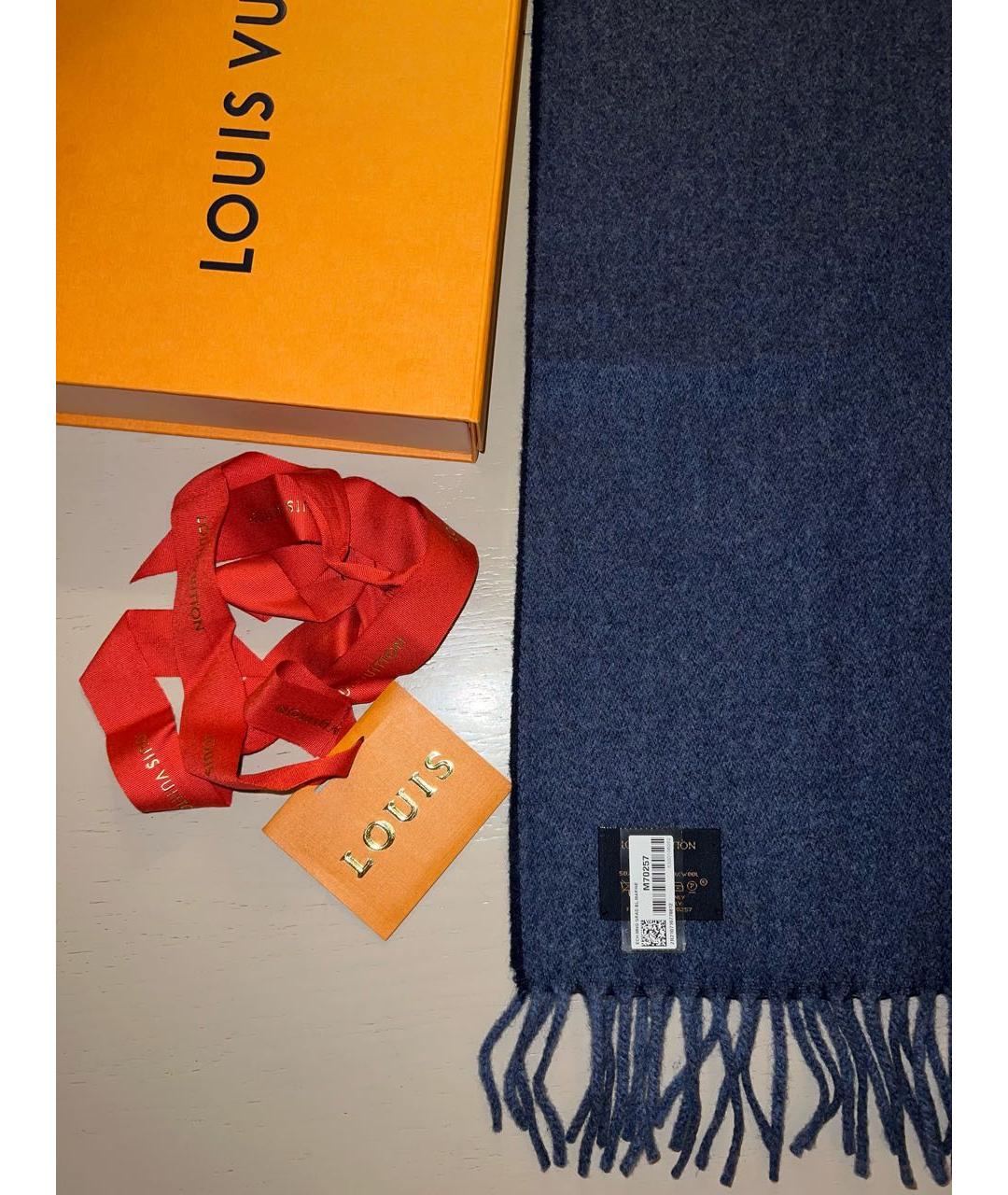 LOUIS VUITTON Темно-синий кашемировый шарф, фото 2