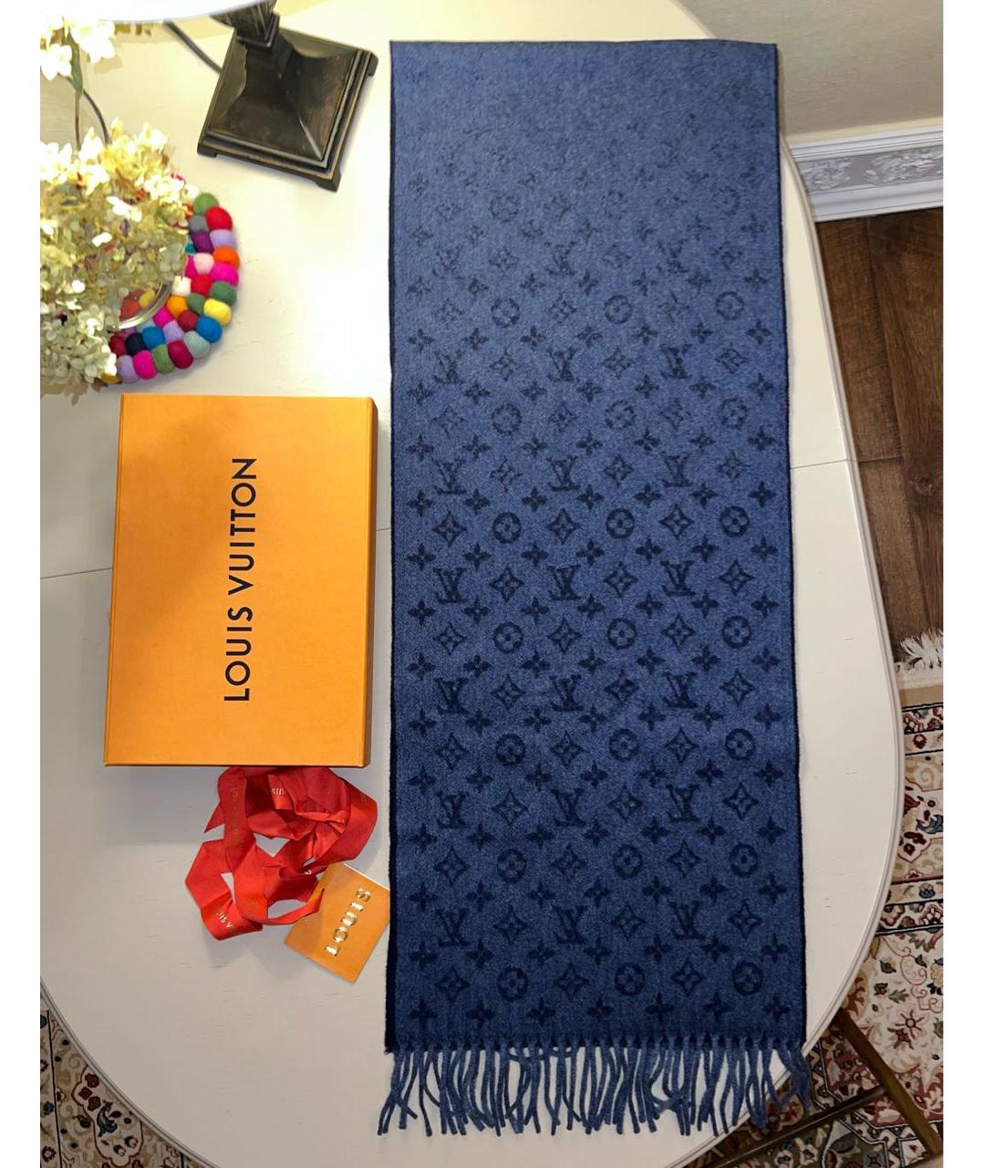 LOUIS VUITTON Темно-синий кашемировый шарф, фото 9