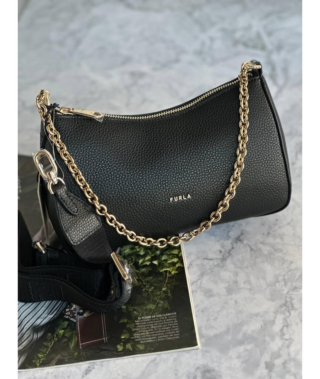 FURLA Черная кожаная сумка через плечо, фото 4