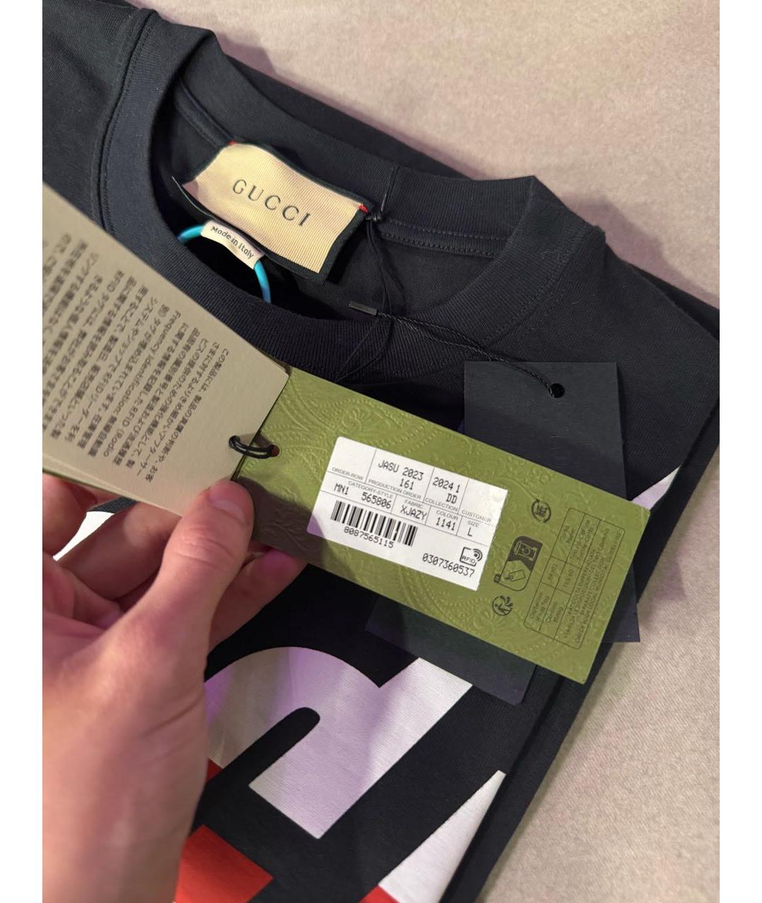 GUCCI Черная хлопковая футболка, фото 5
