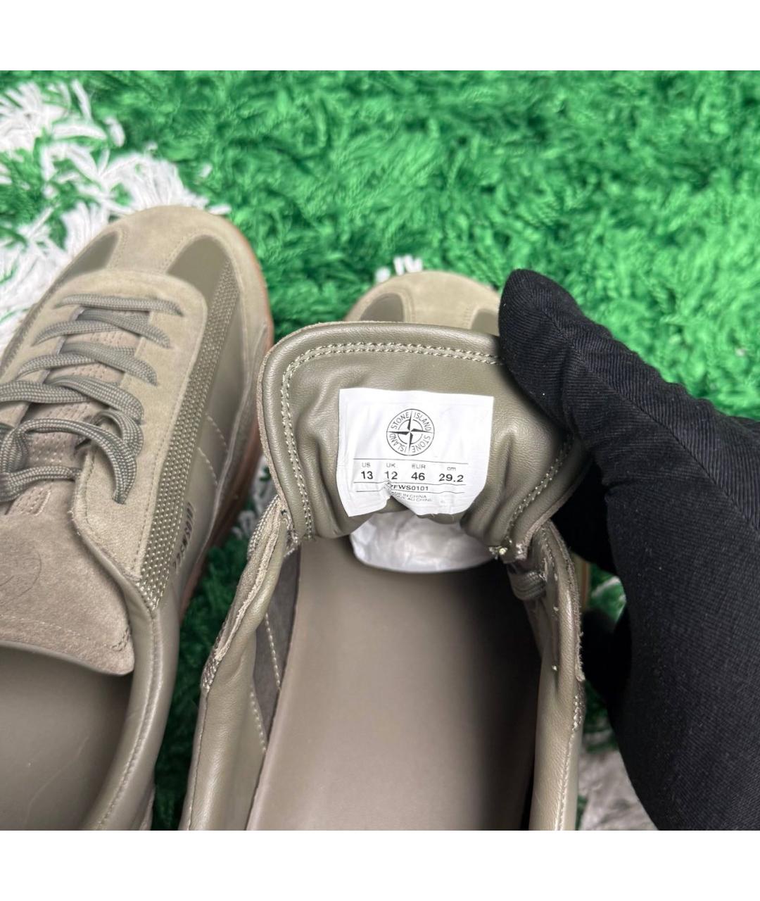 STONE ISLAND Хаки кожаные низкие кроссовки / кеды, фото 4