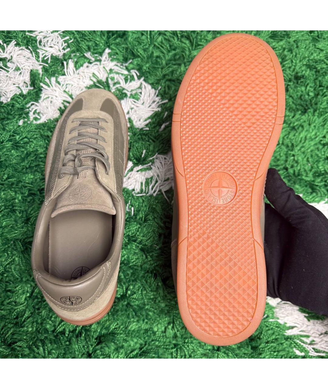 STONE ISLAND Хаки кожаные низкие кроссовки / кеды, фото 5