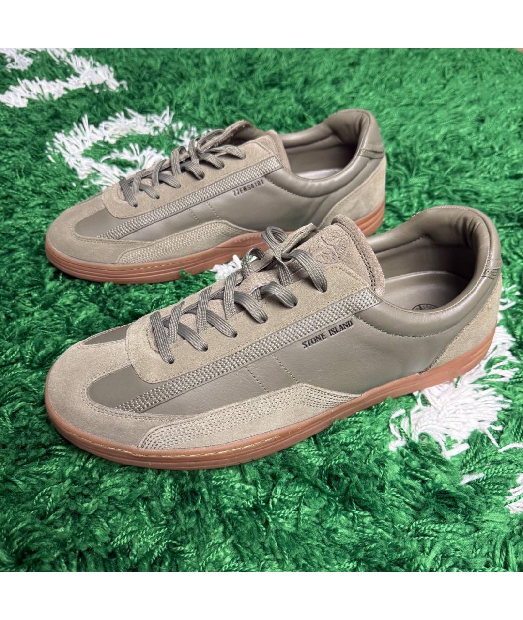 STONE ISLAND Хаки кожаные низкие кроссовки / кеды, фото 2