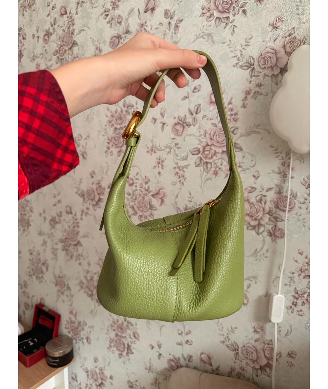 COCCINELLE Зеленая кожаная сумка с короткими ручками, фото 3