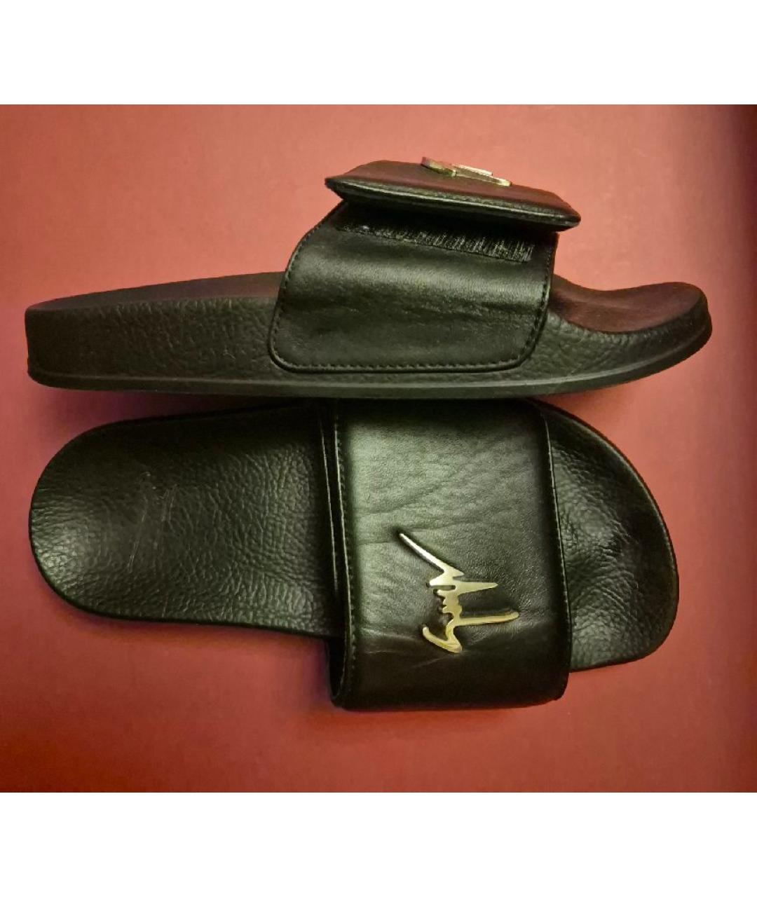 GIUSEPPE ZANOTTI DESIGN Черные кожаные шлепанцы, фото 8