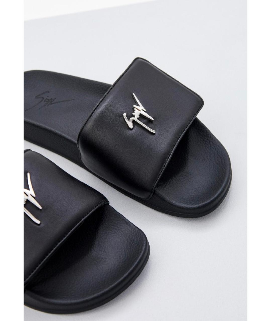 GIUSEPPE ZANOTTI DESIGN Черные кожаные шлепанцы, фото 2