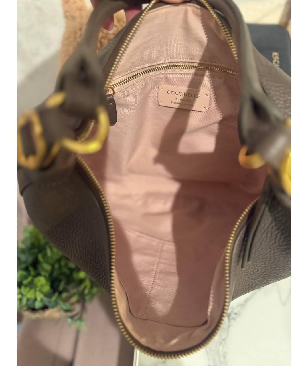 COCCINELLE Коричневая кожаная сумка с короткими ручками, фото 3