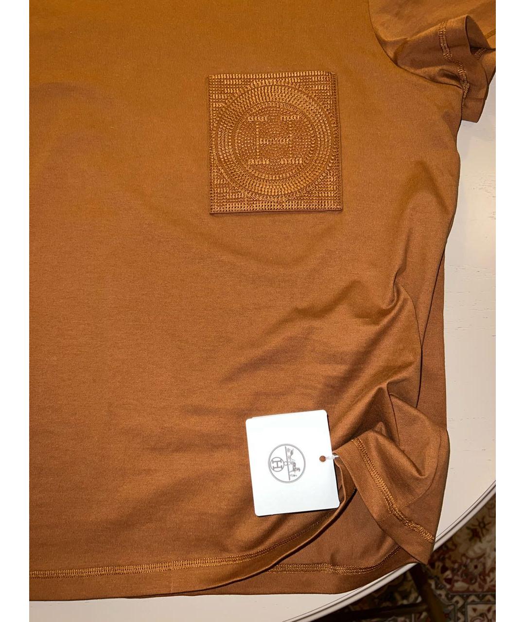 HERMES Коричневая хлопковая футболка, фото 5