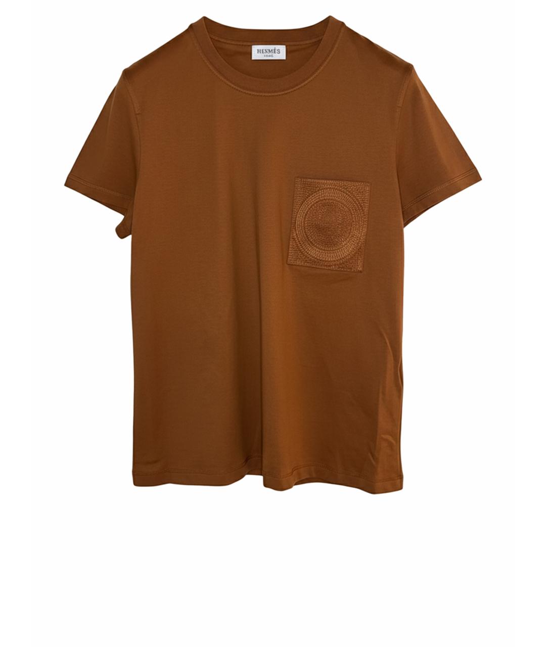 HERMES Коричневая хлопковая футболка, фото 1