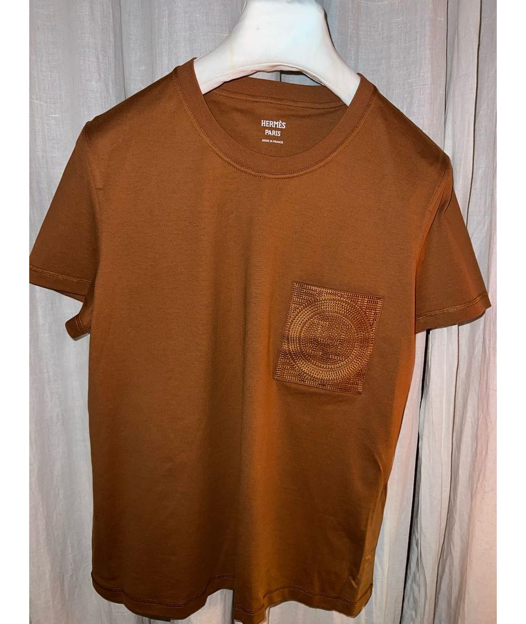 HERMES Коричневая хлопковая футболка, фото 9