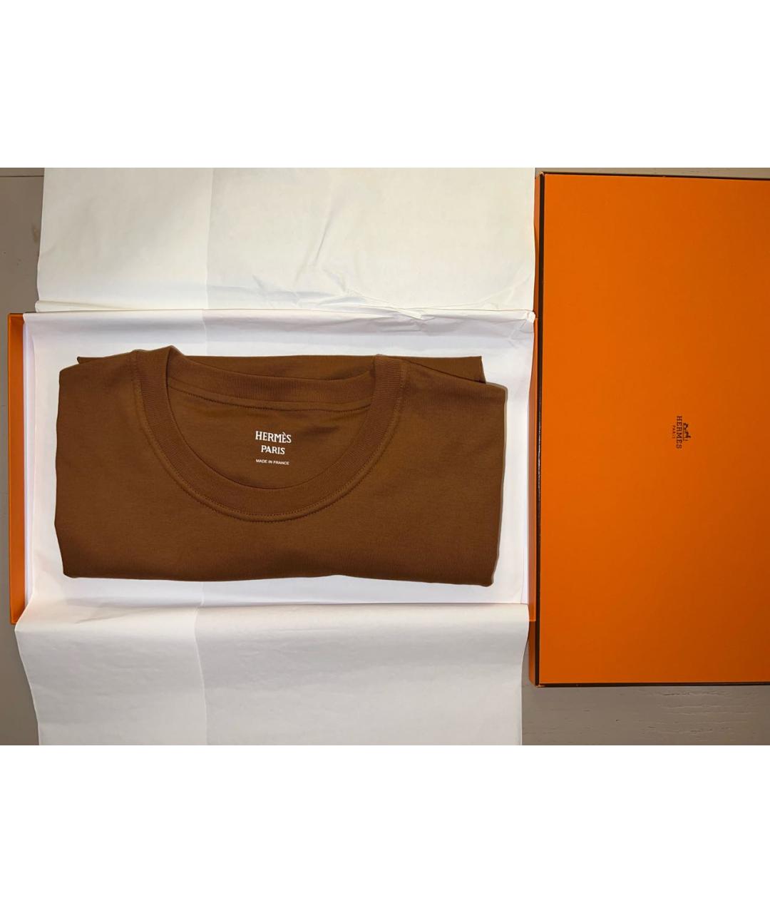 HERMES Коричневая хлопковая футболка, фото 3