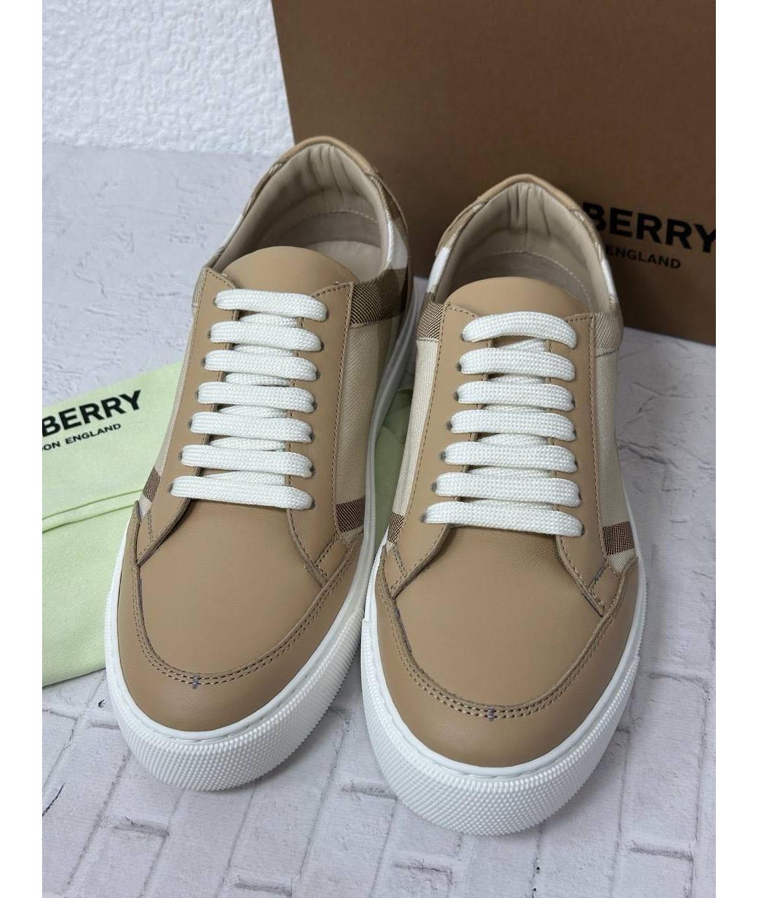 BURBERRY Бежевые кожаные кеды, фото 3