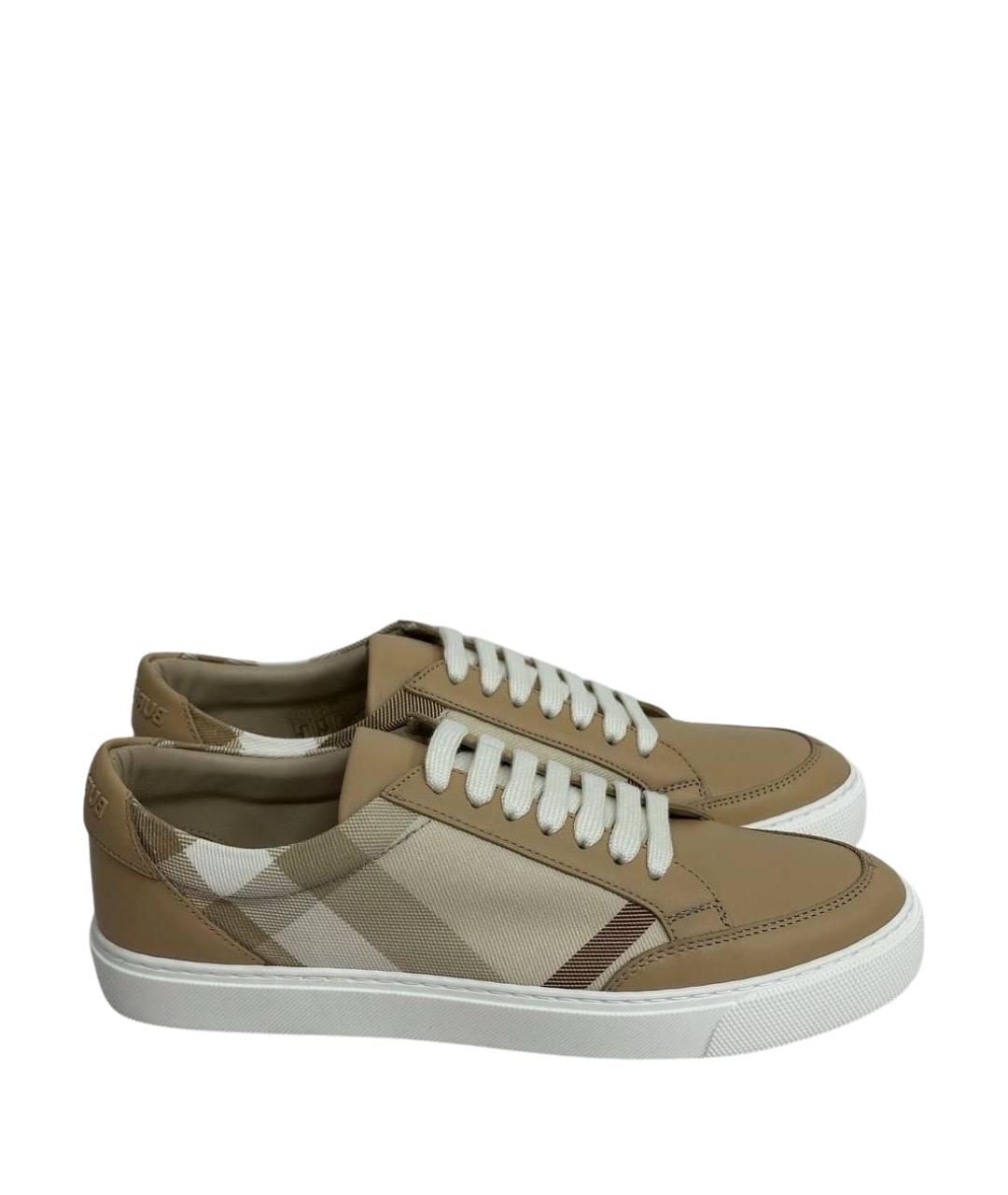 BURBERRY Бежевые кожаные кеды, фото 1