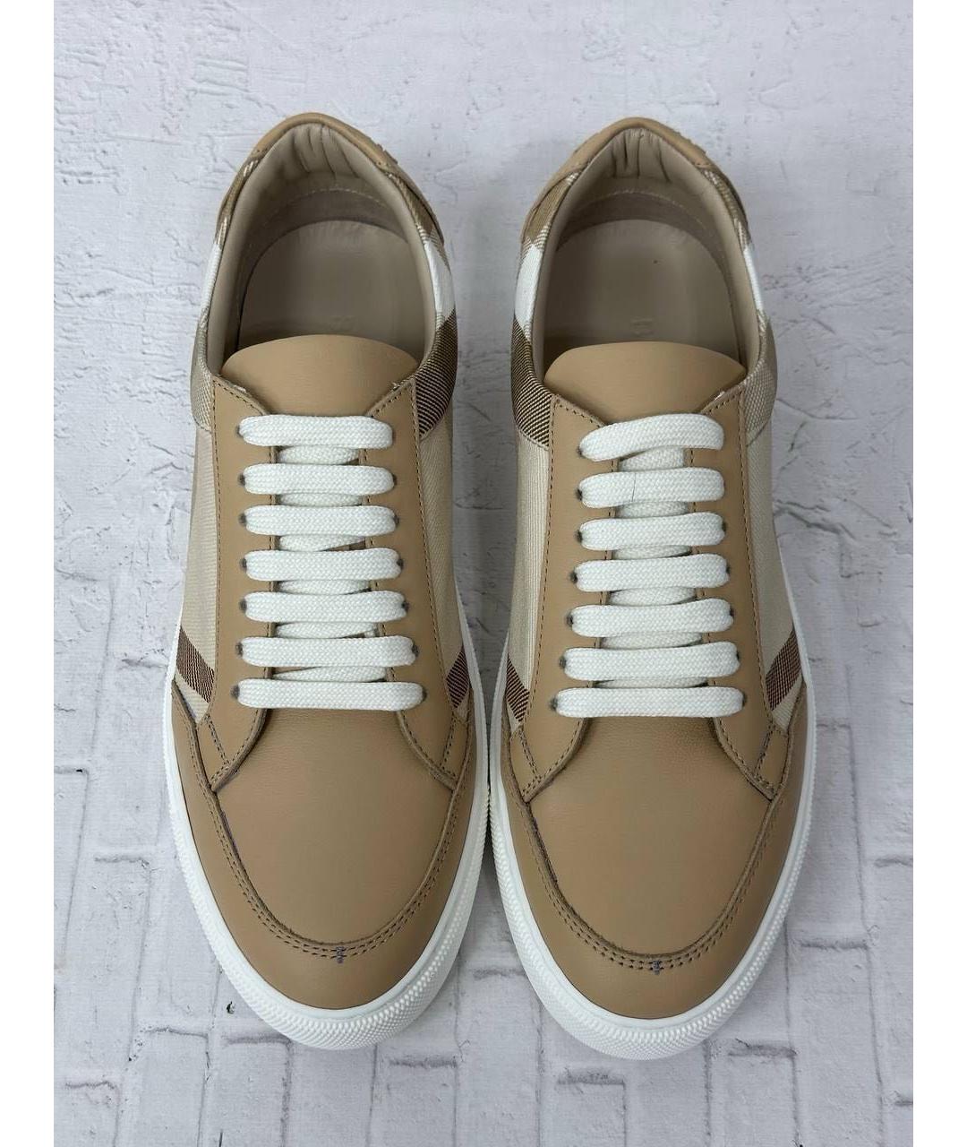 BURBERRY Бежевые кожаные кеды, фото 2