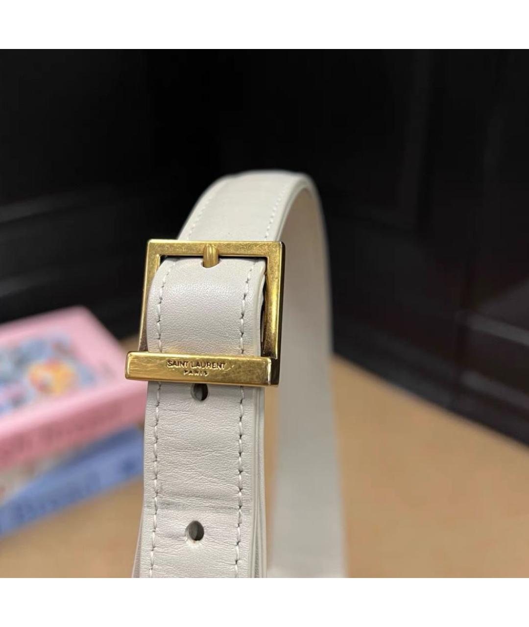 SAINT LAURENT Бежевая кожаная сумка с короткими ручками, фото 4