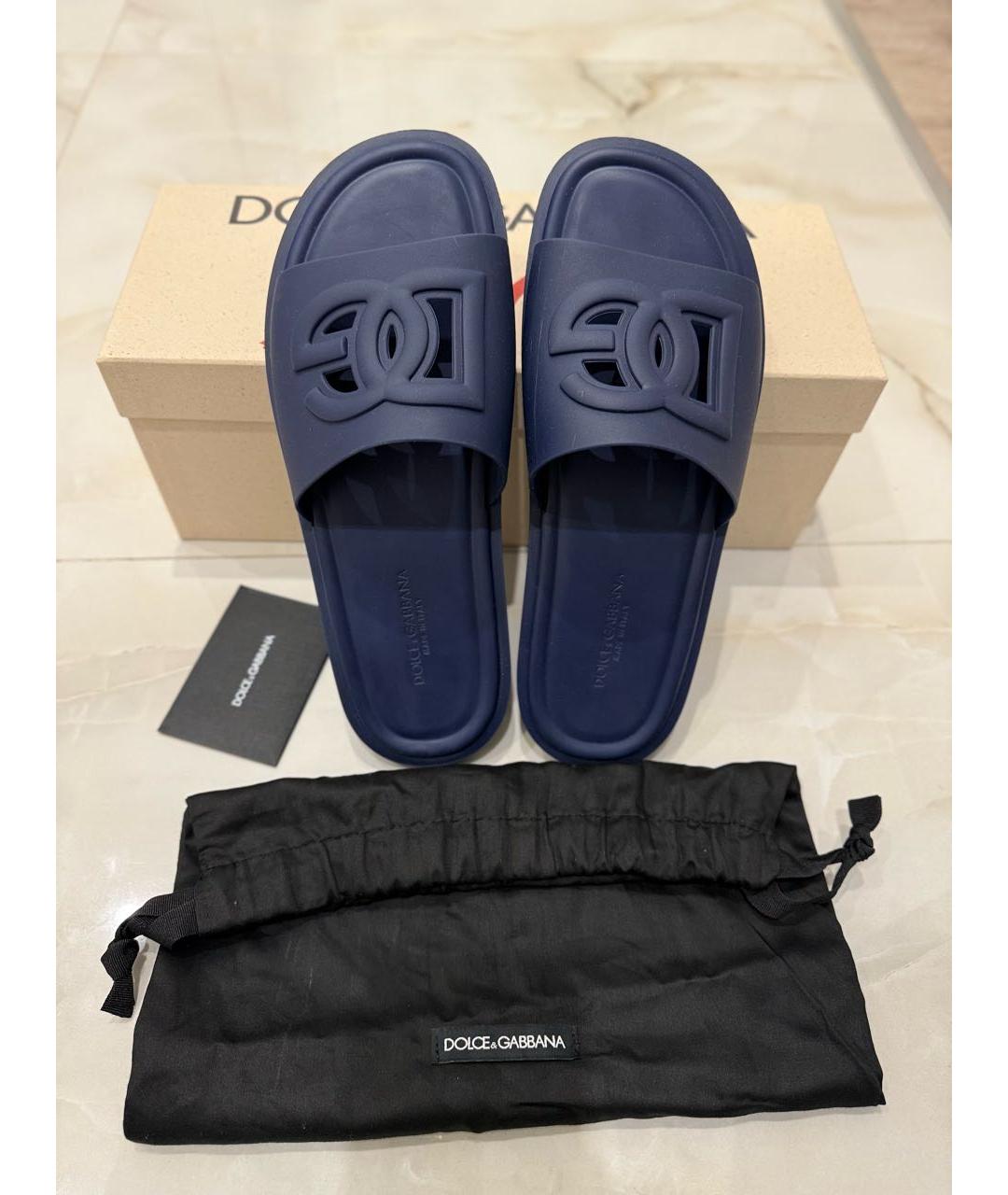 DOLCE&GABBANA Темно-синие резиновые шлепанцы, фото 3