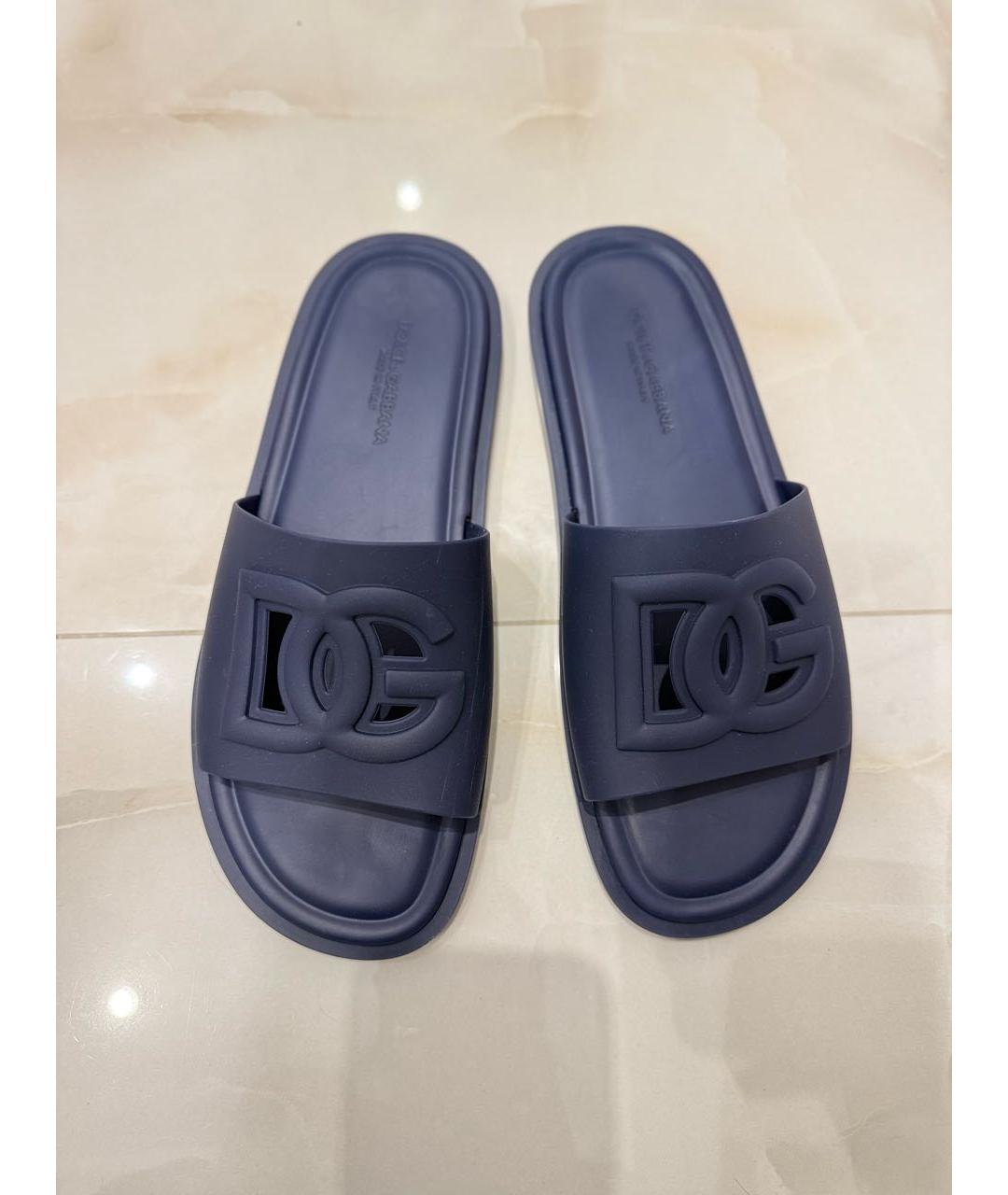 DOLCE&GABBANA Темно-синие резиновые шлепанцы, фото 2