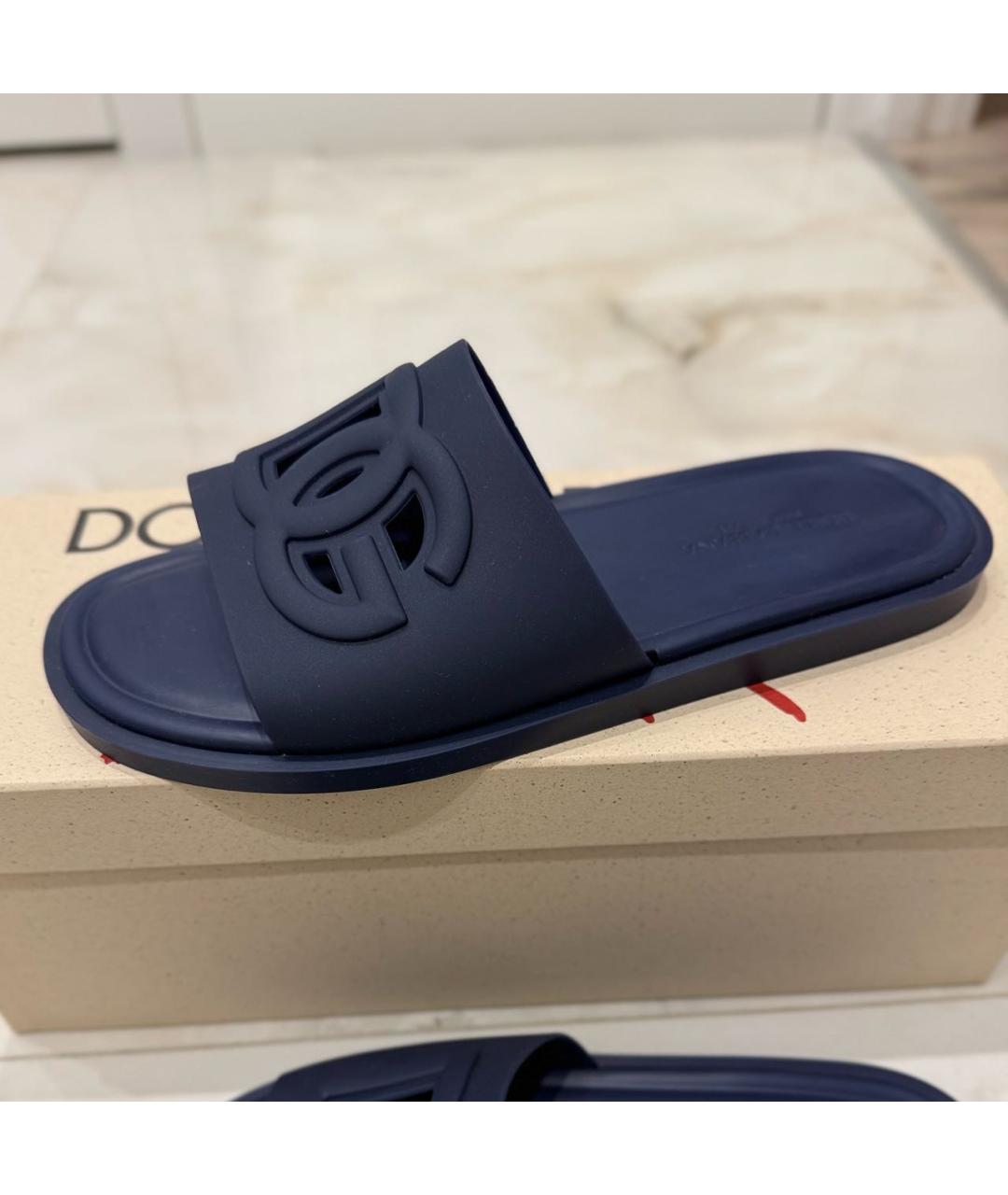 DOLCE&GABBANA Темно-синие резиновые шлепанцы, фото 5