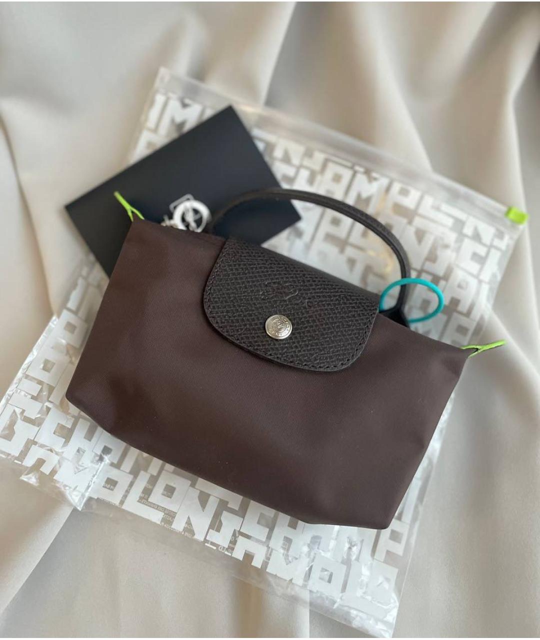 LONGCHAMP Коричневая тканевая сумка с короткими ручками, фото 6