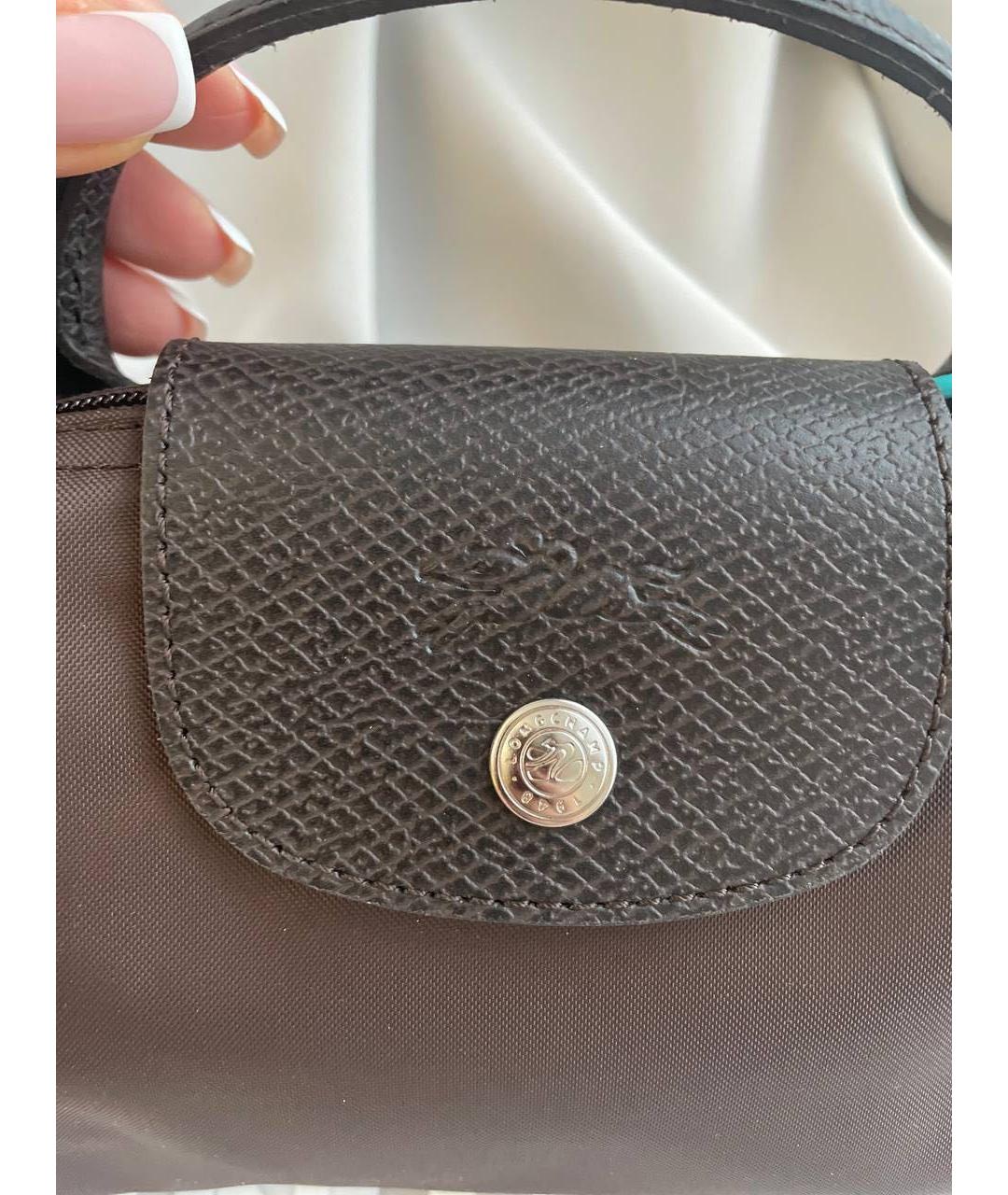 LONGCHAMP Коричневая тканевая сумка с короткими ручками, фото 5