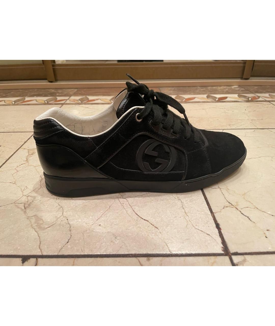 GUCCI Черные замшевые низкие кроссовки / кеды, фото 6