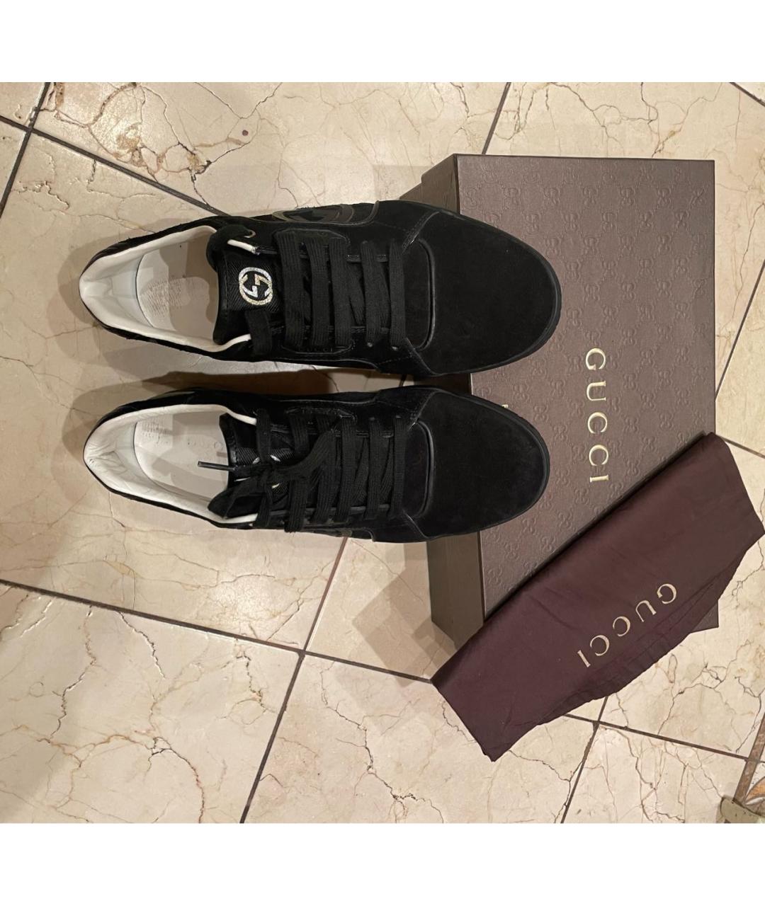 GUCCI Черные замшевые низкие кроссовки / кеды, фото 2