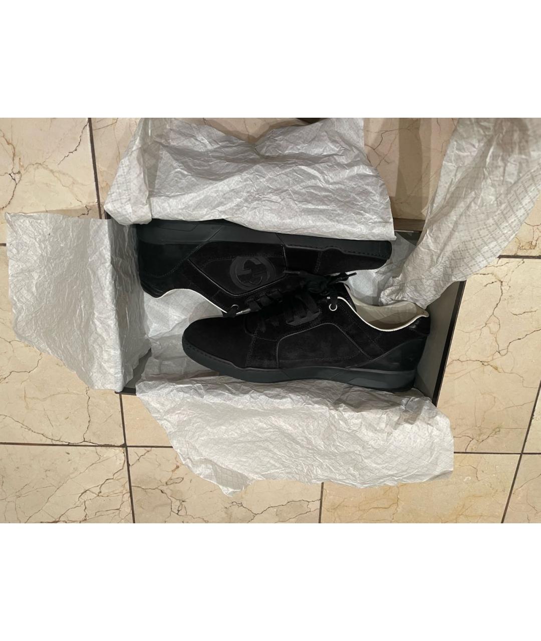 GUCCI Черные замшевые низкие кроссовки / кеды, фото 4