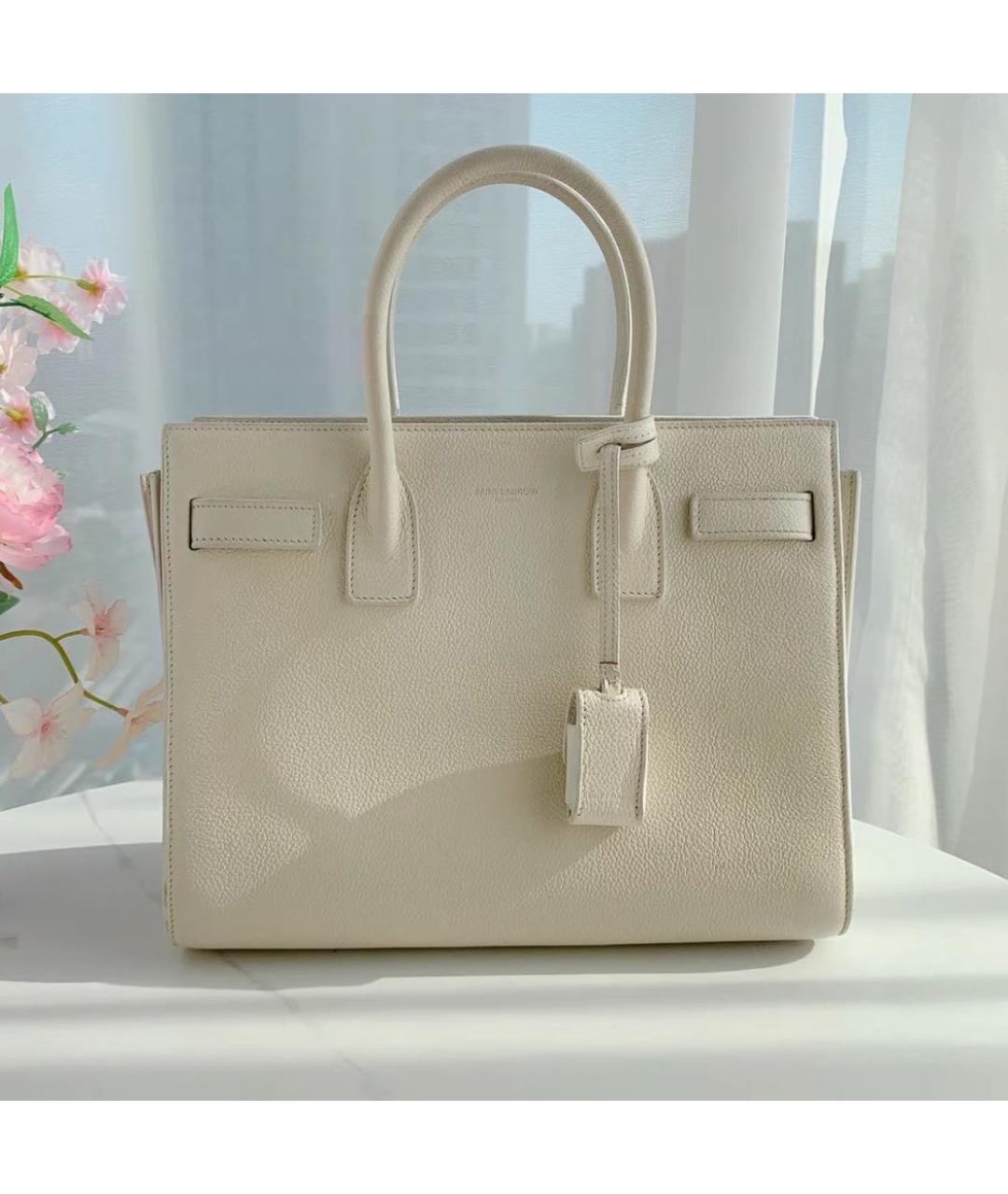 SAINT LAURENT Бежевая кожаная сумка тоут, фото 4