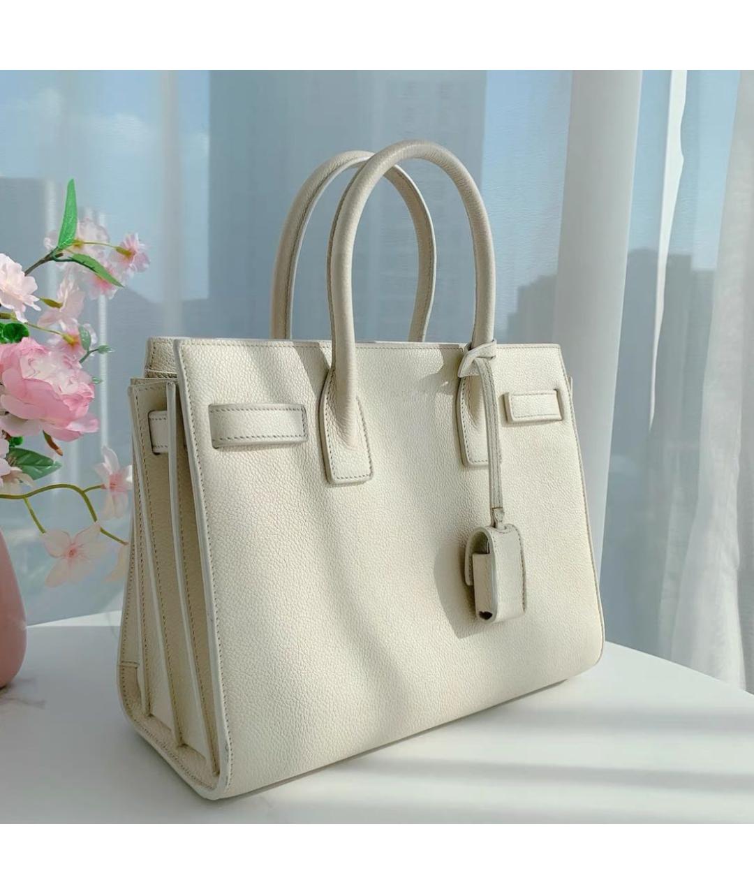 SAINT LAURENT Бежевая кожаная сумка тоут, фото 3