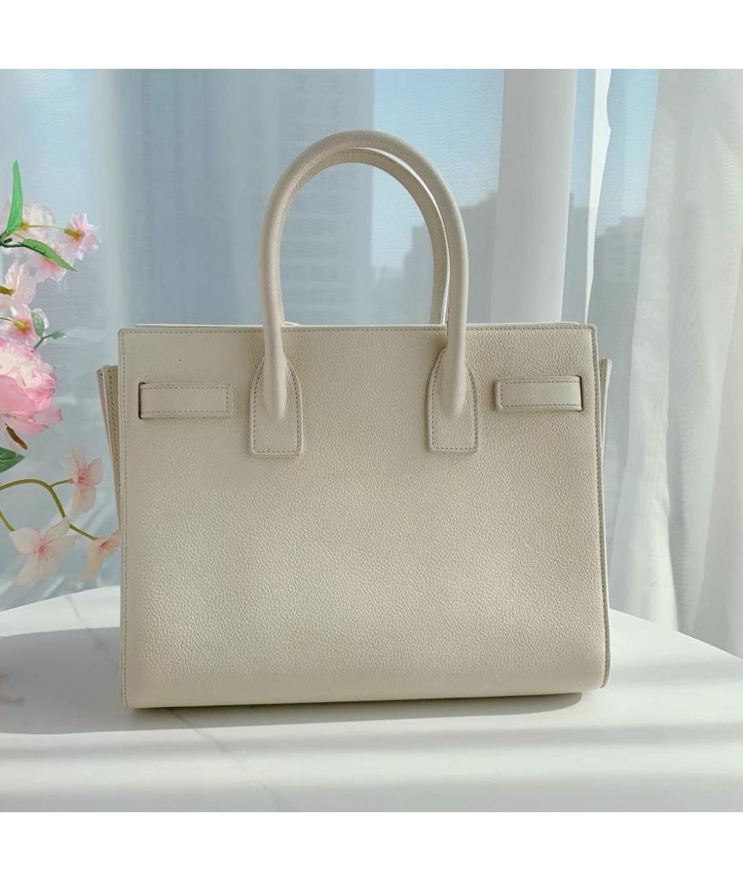 SAINT LAURENT Бежевая кожаная сумка тоут, фото 2