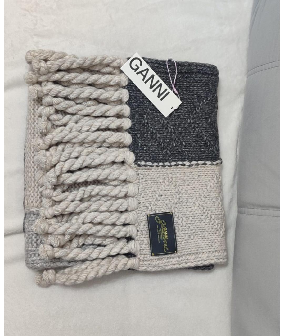 GANNI Бежевый шерстяной шарф, фото 4