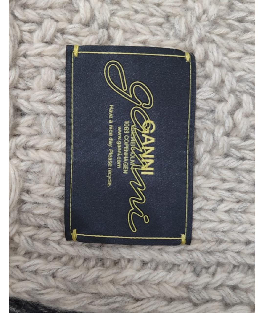 GANNI Бежевый шерстяной шарф, фото 3