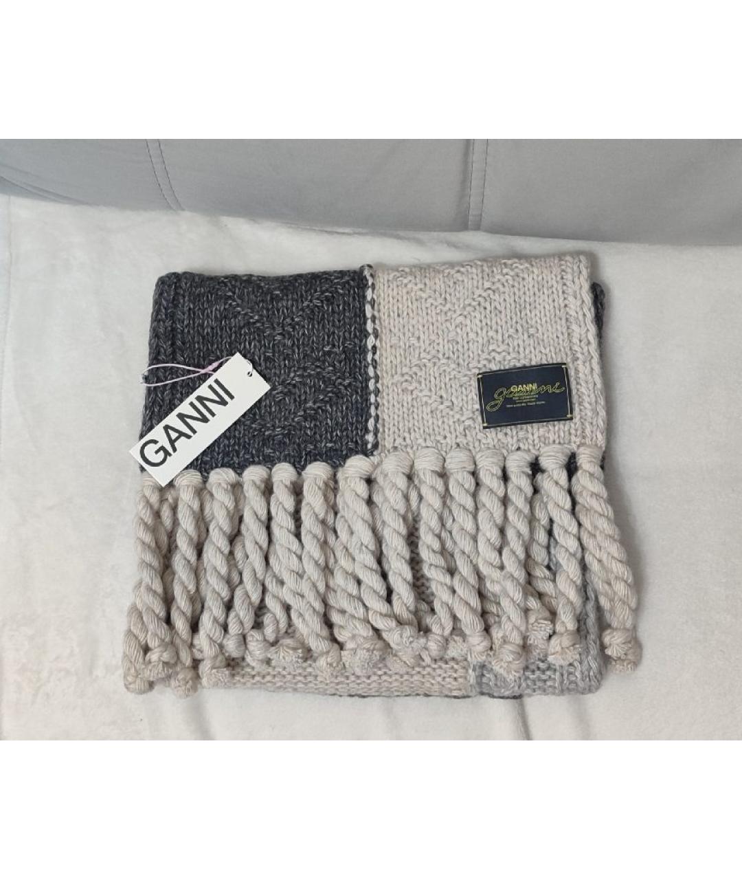 GANNI Бежевый шерстяной шарф, фото 9