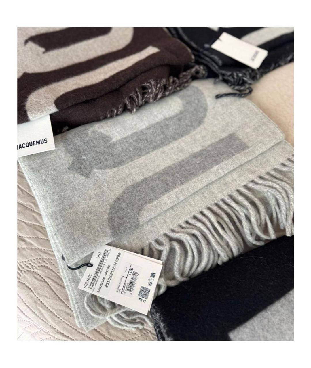 JACQUEMUS Серый шерстяной шарф, фото 2
