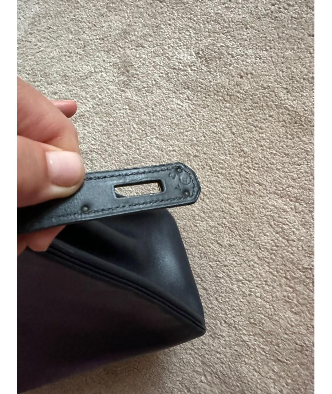 HERMES Темно-синяя кожаная сумка с короткими ручками, фото 5